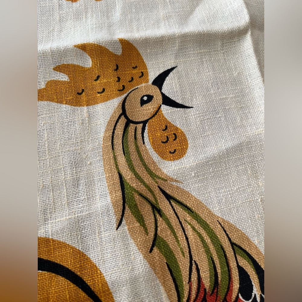 Vintage Unused 100% Linen Rooster MCM Tea Towel - Picture 3 of 7